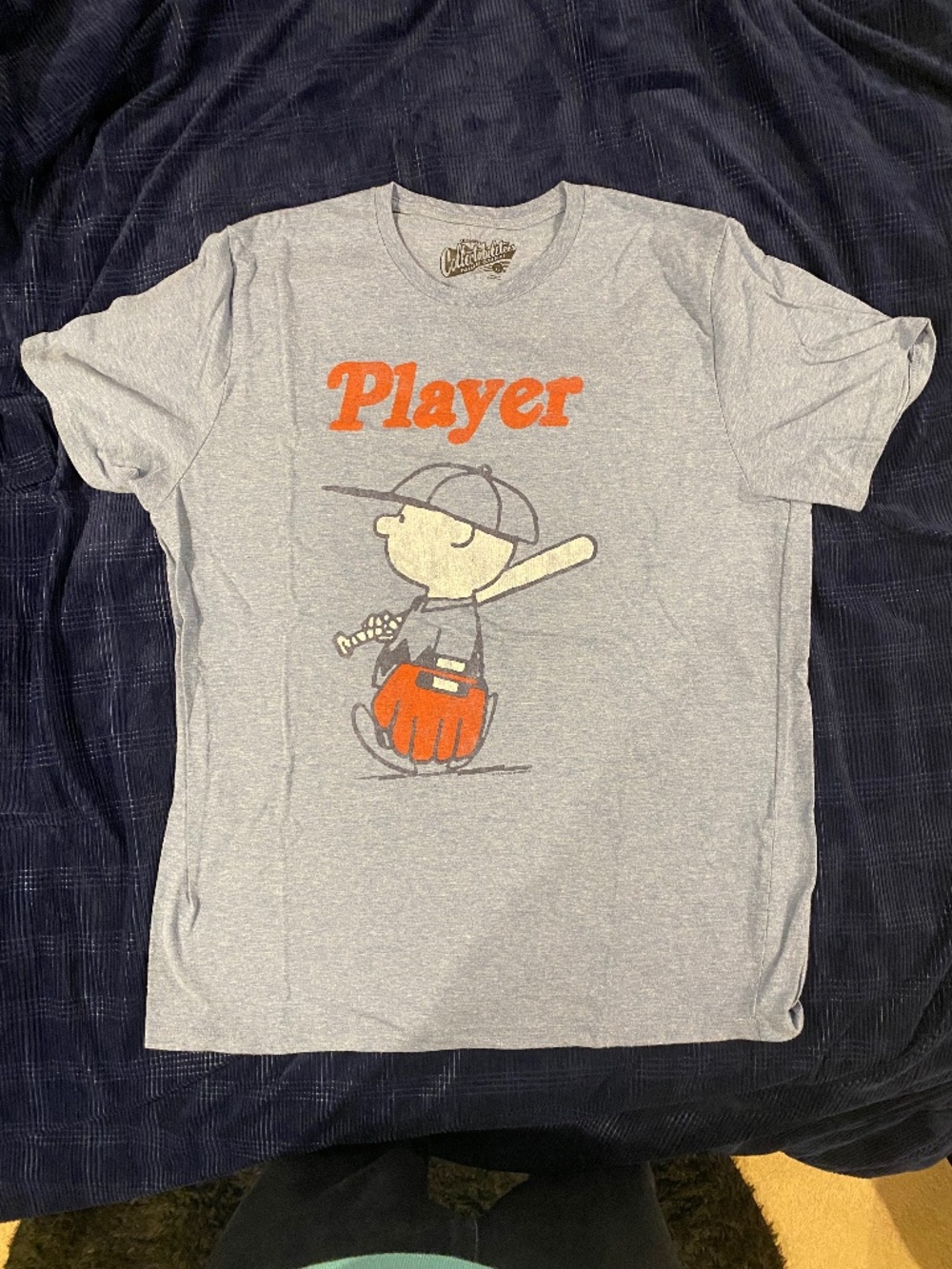 Charlie Brown Peanuts - baseball short sleeve Player shirt men’s XL light blue